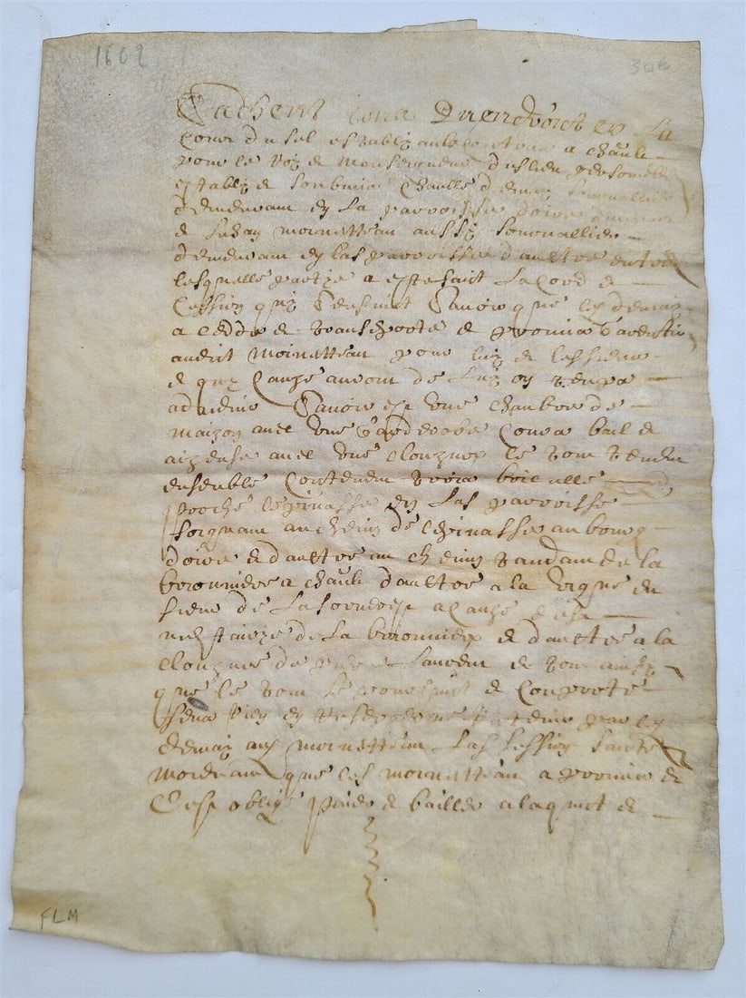 1602 MANUSCRIPT on VELLUM antique LEGAL DOCUMENT in FRENCH (1 of 5)