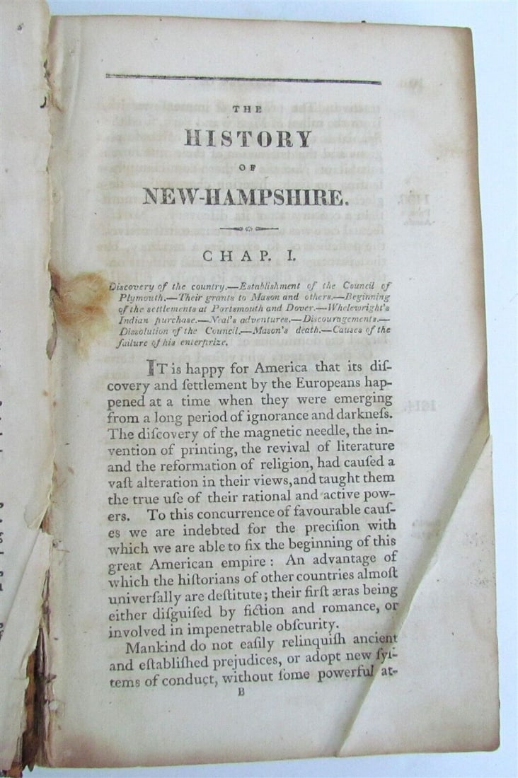 1792 HISTORY of NEW HAMPSHIRE antique AMERICANA 18th century: THE HISTORY OF NEW-HAMPSHIRE. VOLUME I. COMPREHENDING THE EVENTS OF ONE COMPLETE CENTURY FROM THE DISCOVERY OF THE RIVER PASCATAQUA. BY JEREMY BELKNAP, A. M. Member of the American Philosophical Socie