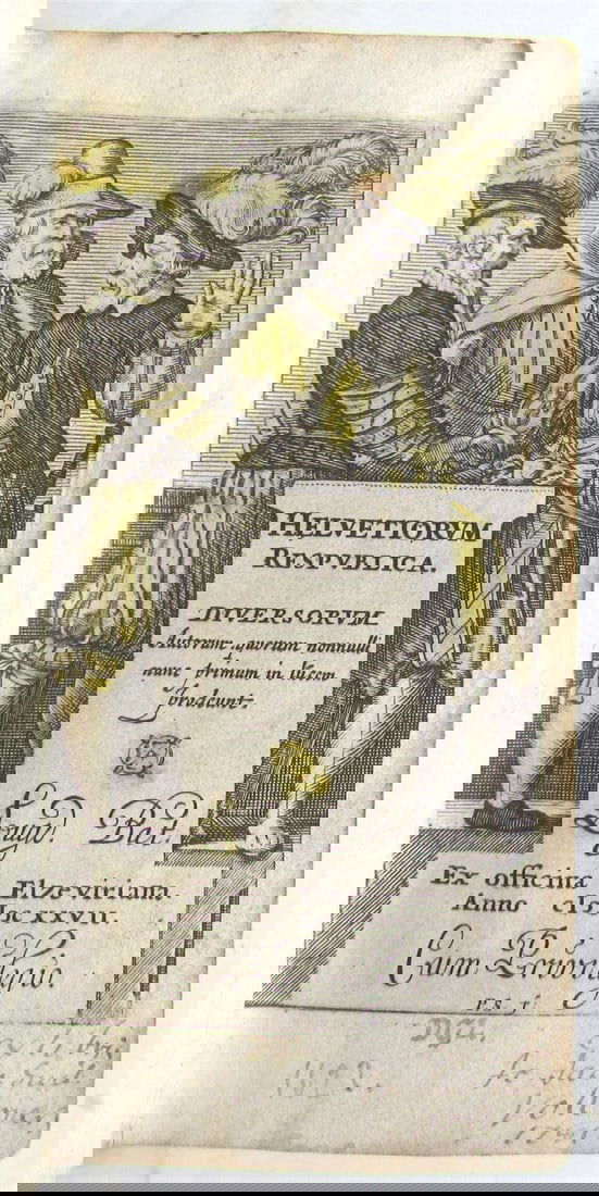 1627 SWITZERLAND antique ELZEVIR Helvetiorum respublica by Josias Simmler VELLUM: Simler Josias Helvetiorum respublica... Lugd. Bat.: ex officina Elzeviriana, 1627 Size 2 1/3 by 4 1/3" Woodcut title page, overall good condition. Minor toning Full vellum binding with manuscript titl