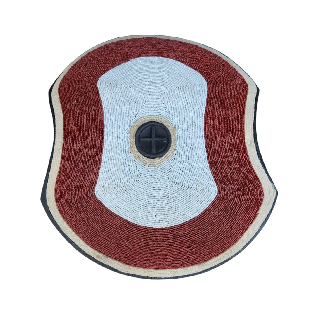 Zulu war Shield adorned with beads and cowries (1 of 2)