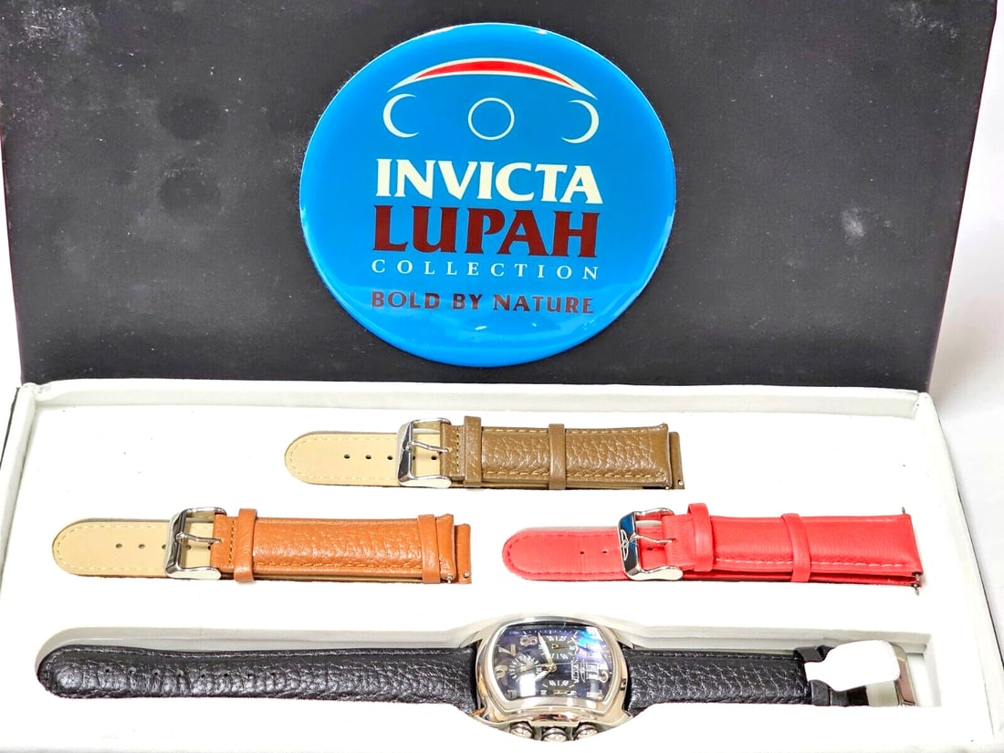 Designer Invicta Lupah Bold By Nature 4393 Unisex Set Watch Four Leather Straps: Designer Invicta Lupah Bold By Nature 4393 Unisex Set Watch Four Leather Straps *Working Condition. ***The Date is NOT WORKING * New Battery. * Not Scratches on The Crystal. * 4 Leather Strap Bands Au
