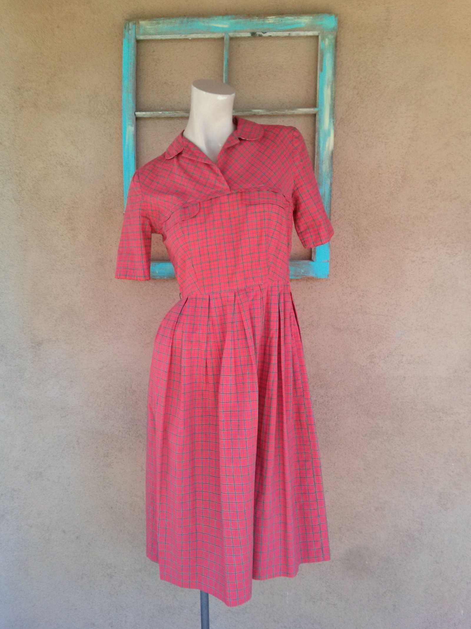 Vintage 1950s Red Plaid Dress B34 W27 (1 of 5)