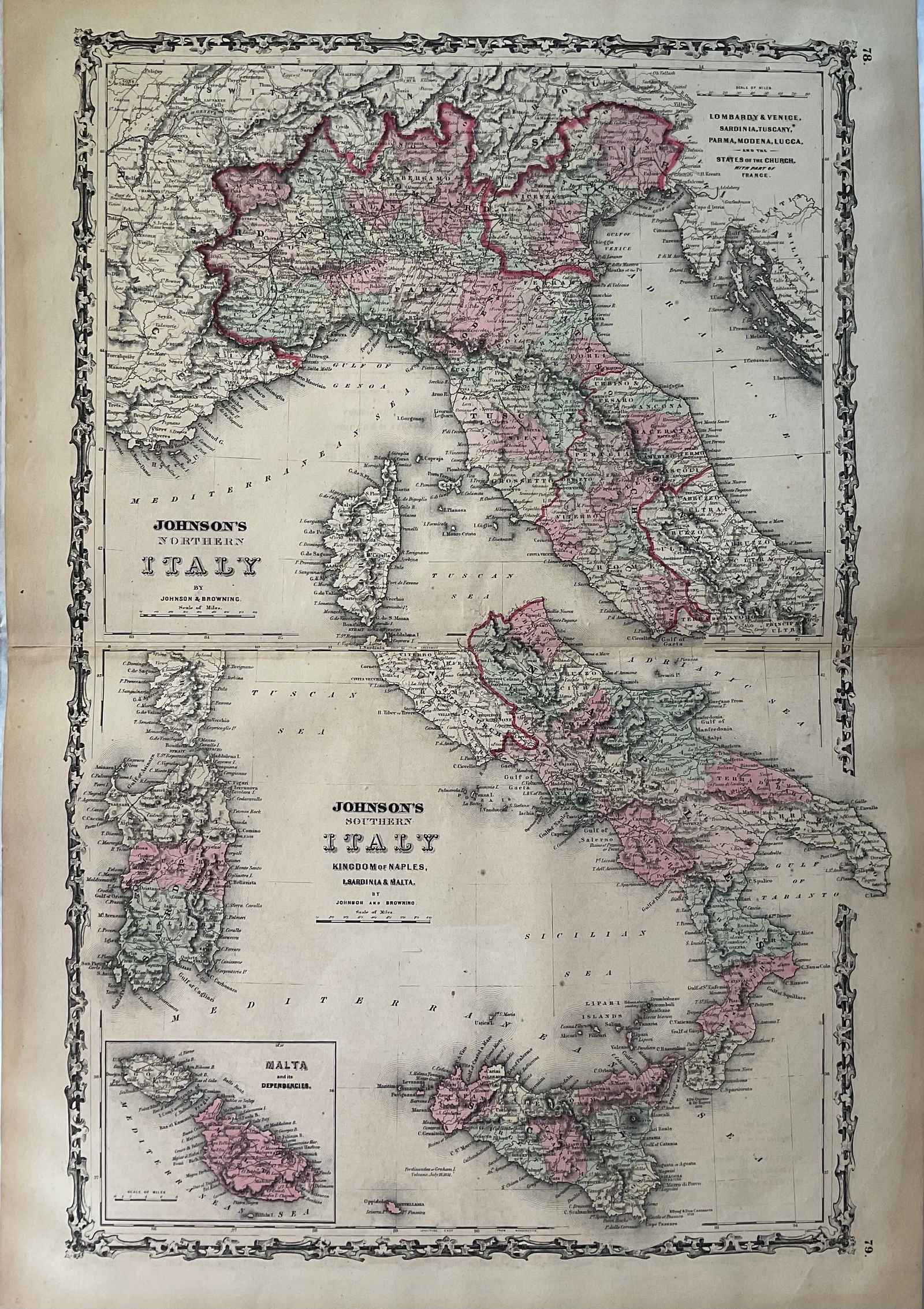 1861 Map of Italy by Johnson and Browning (1 of 1)