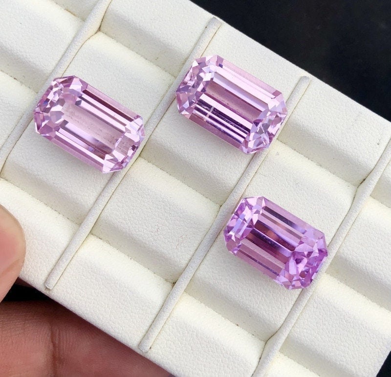 Kunzite Gemstone Set, Natural Pink Color, Facetd Emerald Cut, Kunzite For Jewelry, Pink Kunzite Set, (1 of 3)