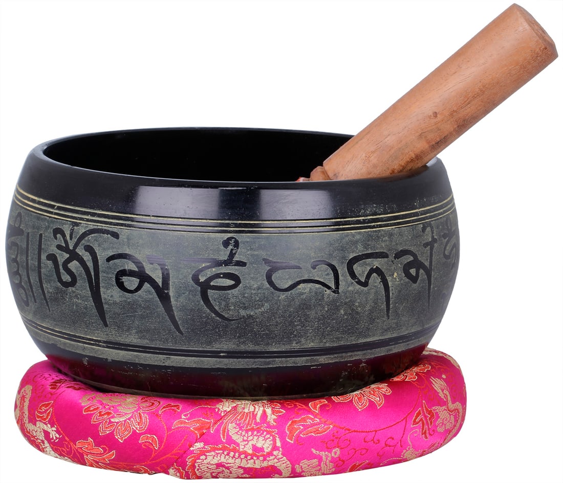 7" Five Dhyani Buddhas Singing Bowl - Tibetan Buddhist In Brass (1 of 4)