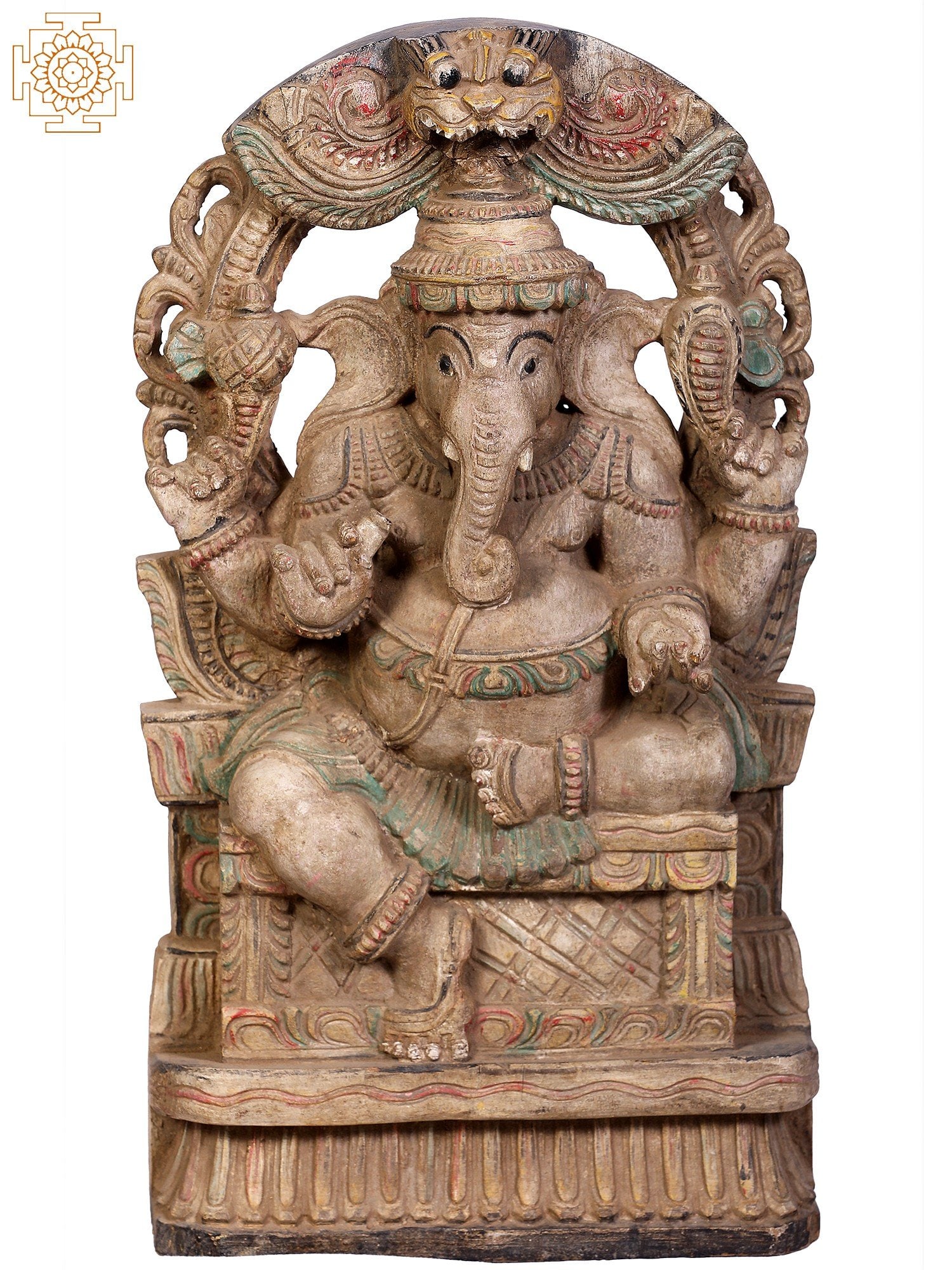 18" Wooden Seated Lord Ganesha with Kirtimukha Throne (1 of 7)