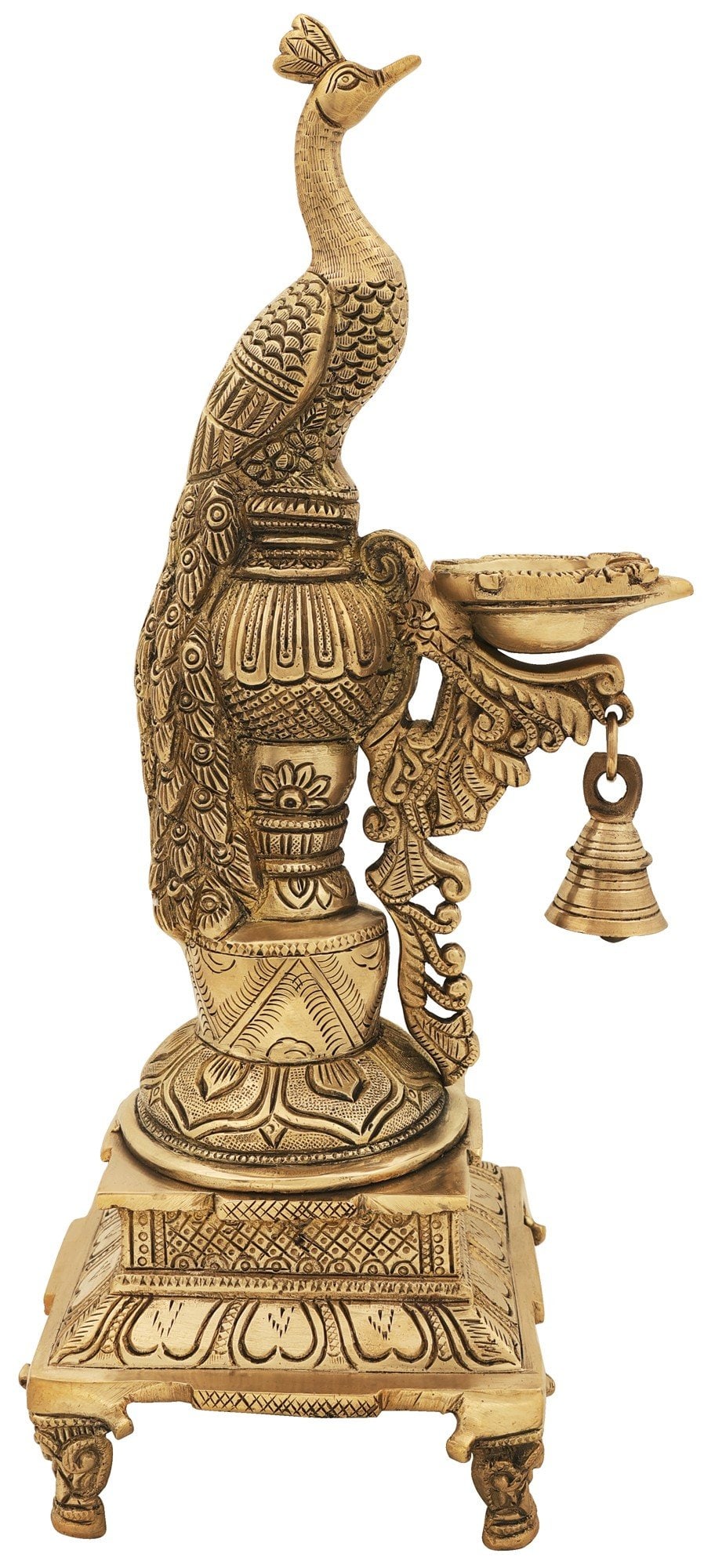 15" Beautiful Peacock Lamp with Bell In Brass (1 of 4)