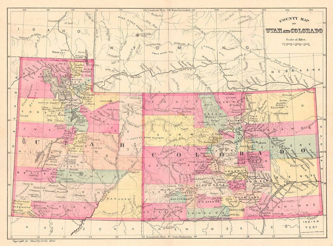 County Map Of Utah And Colorado Auction
