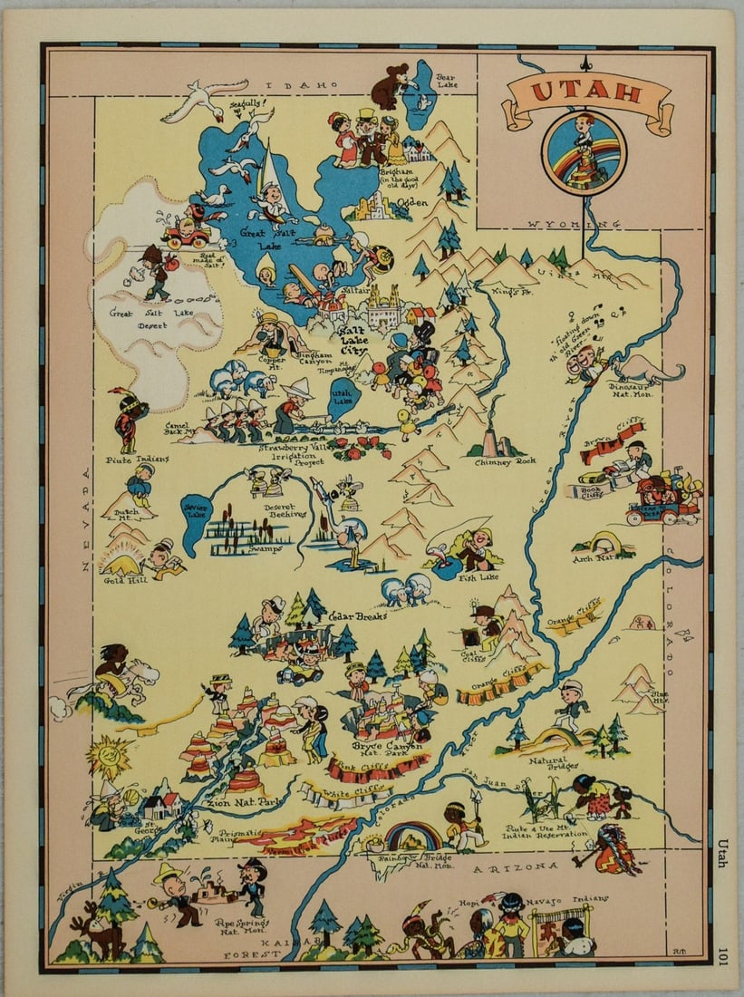 1938 R Taylor White Pictorial Map of Utah -- Utah: Title: 1938 R Taylor White Pictorial Map of Utah -- Utah Cartographer: Ruth Taylor White Year / Place: 1938, Boston Map Dimension (in.): 11.6 x 8.5 in. This is Ruth Taylor White's charming pictorial m