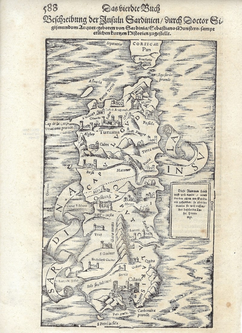 1614 Munster Map of Sardinia, Italy -- Sardina Insula (1 of 1)