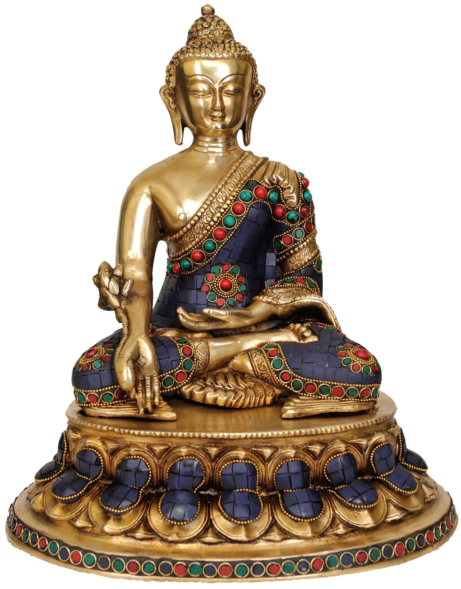 13" Tibetan Buddhist Deity- Lapis Buddha of Healing In Brass (1 of 2)