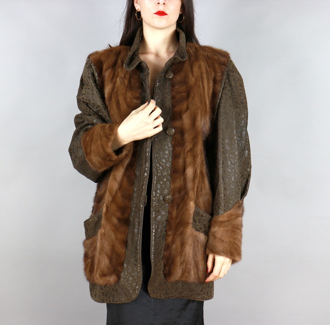 LEATHER & BROWN MINK FUR JACKET EU: XL; US: 22 (1 of 10)