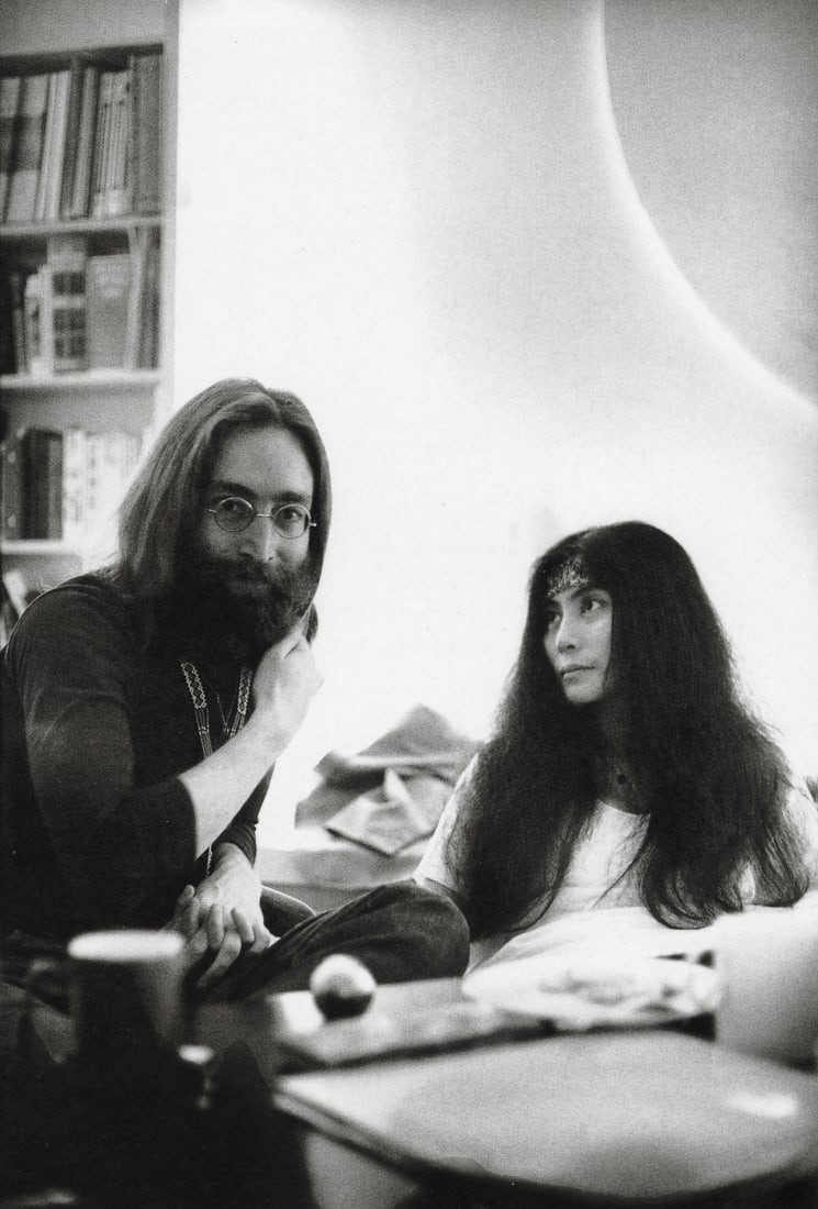 LINDA MCCARTNEY - John Lennon and Yoko Ono: Artist: Linda McCartney Title: John Lennon and Yoko Ono Medium: Photo Litho, 1992, Hong Kong Dimensions: 5.6x8.3" Description: Heat Wax Mounted on 8.5x11" Conservation Board Artist Bio: Linda McCartne