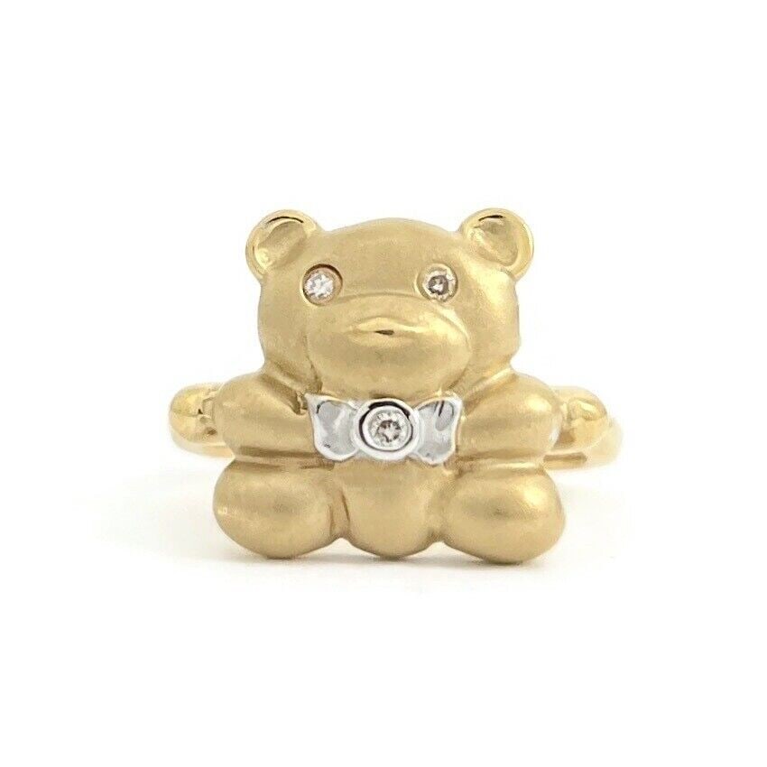 Vintage 1980's Diamond Teddy Bear Statement Pinky Ring 18K Yellow Gold, 2.94 Gr (1 of 8)