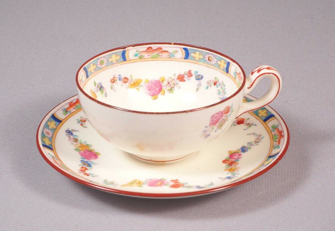 MINTON ROSE ANTIQUE Older Tea Coffee Cup Saucer Red Laurel Smooth Floral Sm (1 of 5)