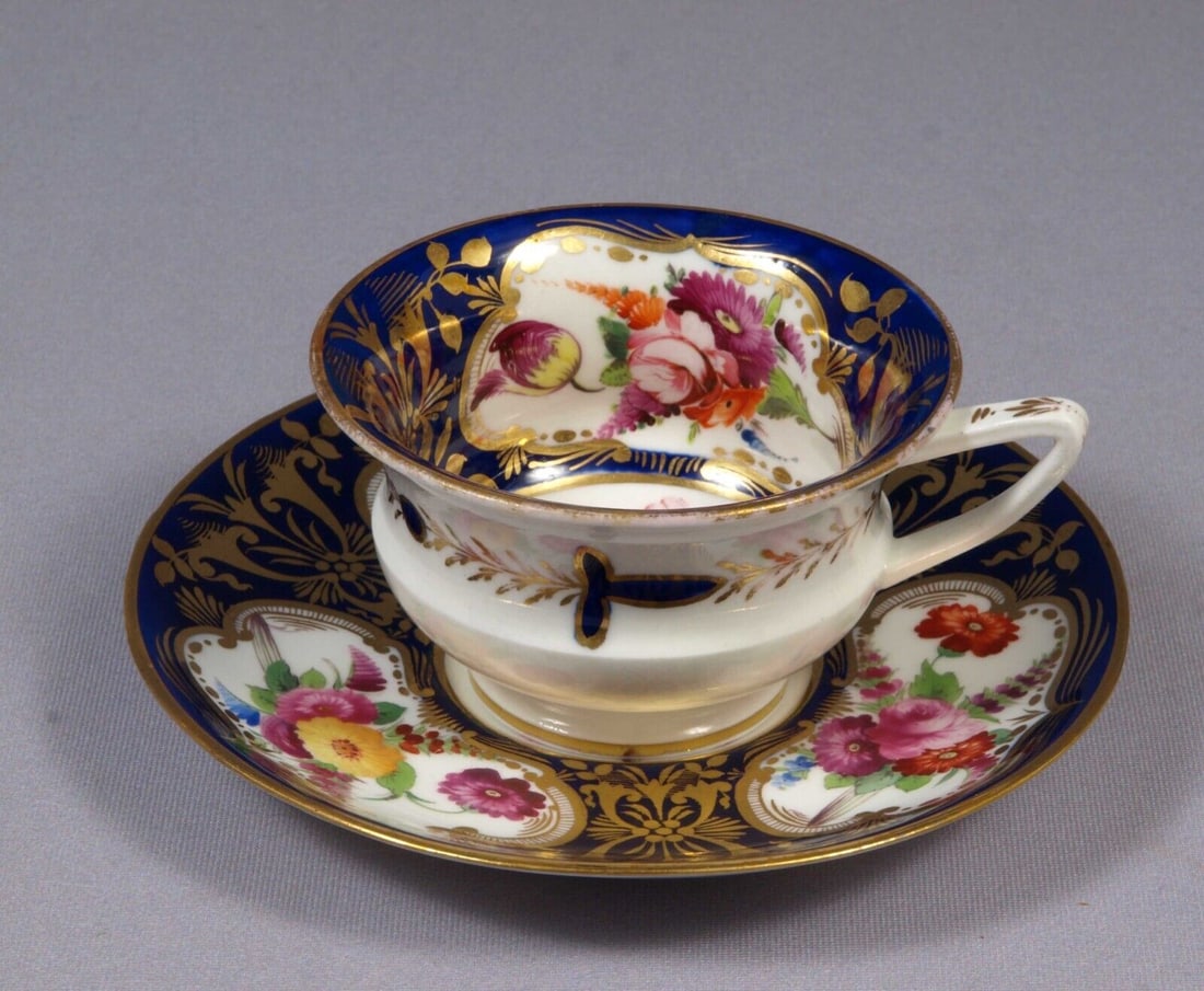 ROYAL DOULTON Coffee Tea Cup Saucer Gold Cobalt Blue Antique (1 of 6)