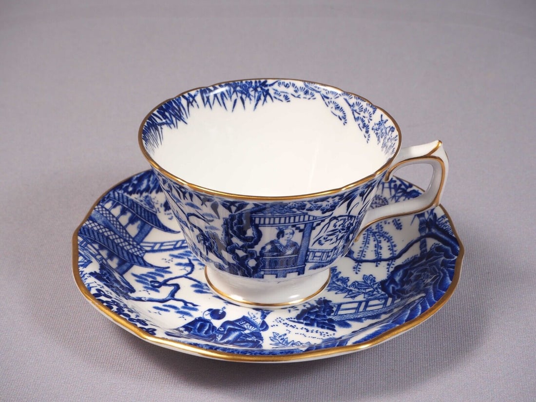 Royal Crown Derby Blue Mikado Coffee Tea Cup Saucer Blue Mark Newer LARGE: This beautiful, Bone china set of cup and saucer is made by Royal Crown Derby in their famous Mikado collection. The Mikado pattern was designed in 1894 by Royal Crown Derbyâ€™s art director, Tho