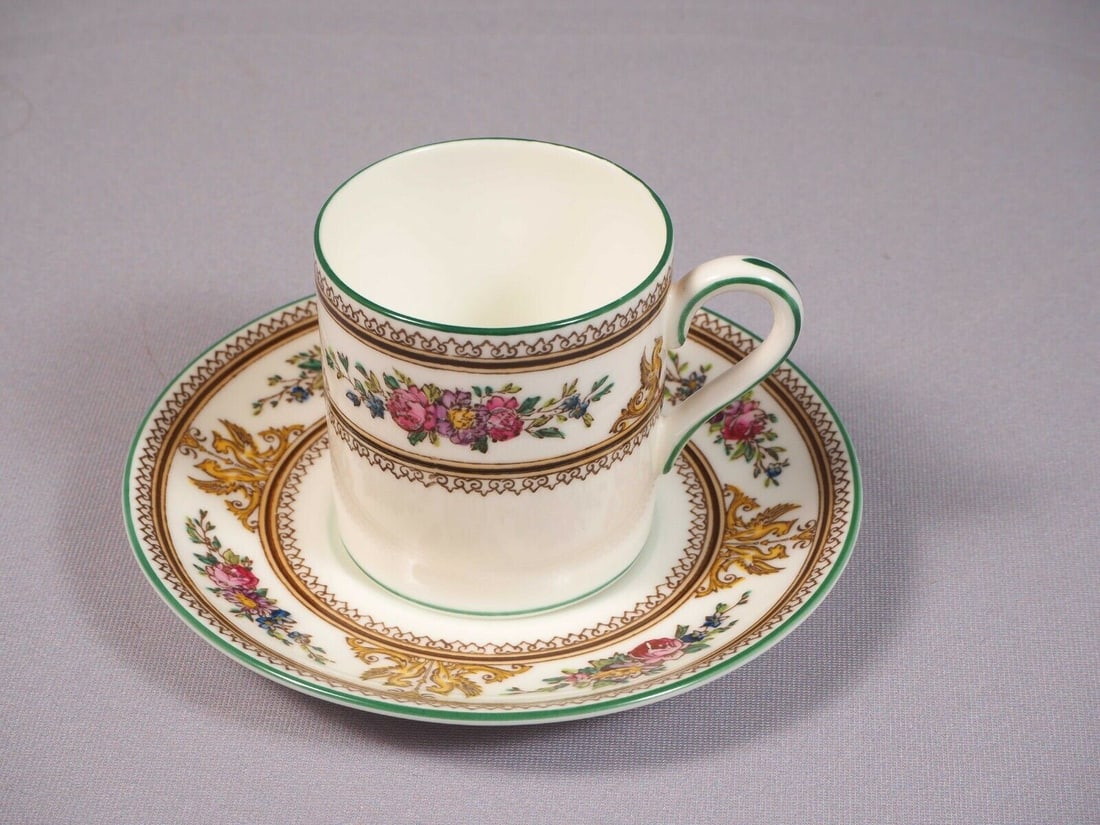 Wedgwood COLUMBIA Coffee Espresso Cup Saucer Set 595 Griffons Floral Medallion (1 of 5)
