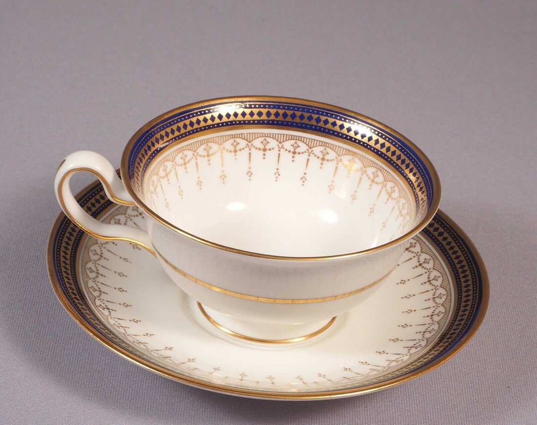 Copeland Spode Coffee Tea cup Saucer Set 1900s Cobalt Blue Gold R7469 England (1 of 5)