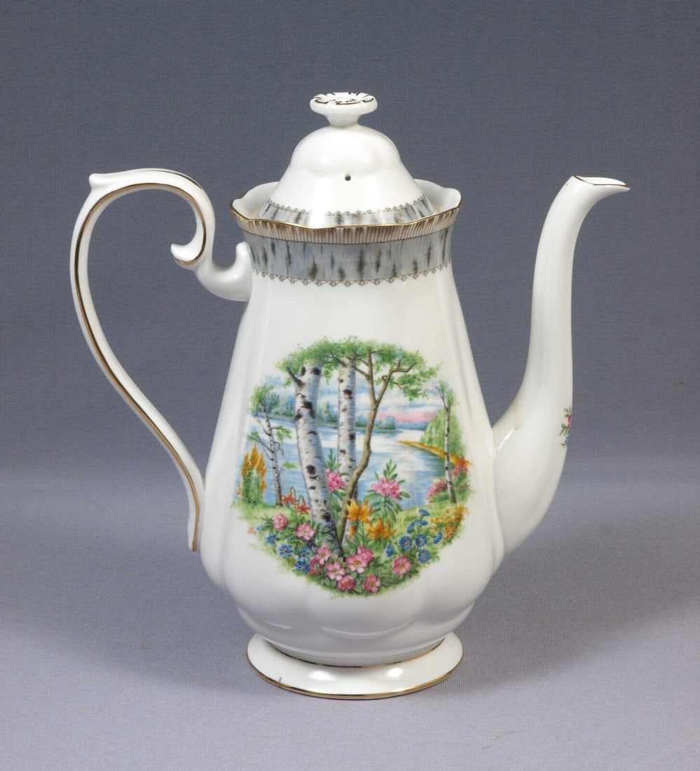 Royal Albert Silver Birch Coffee Pot Teapot England LARGE TALL (1 of 5)