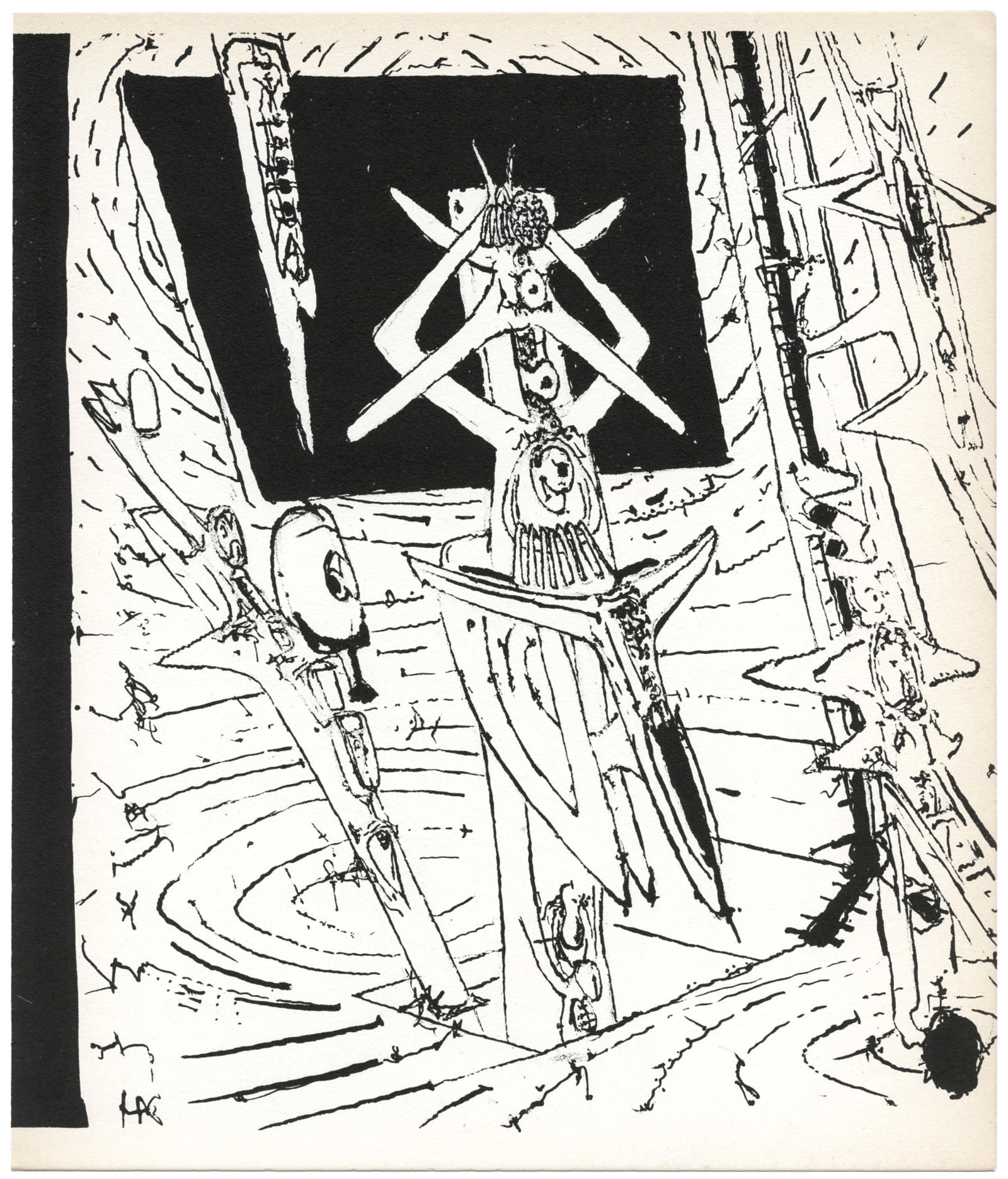 Roberto Sebastian Matta original lithograph, 1947: Medium: original lithograph. Printed in Paris by Mourlot and published by Pierre à Feu and Maeght Editeur for the Marcel Duchamp / André Breton project Surréalisme en 1947. Issued in a limited edit