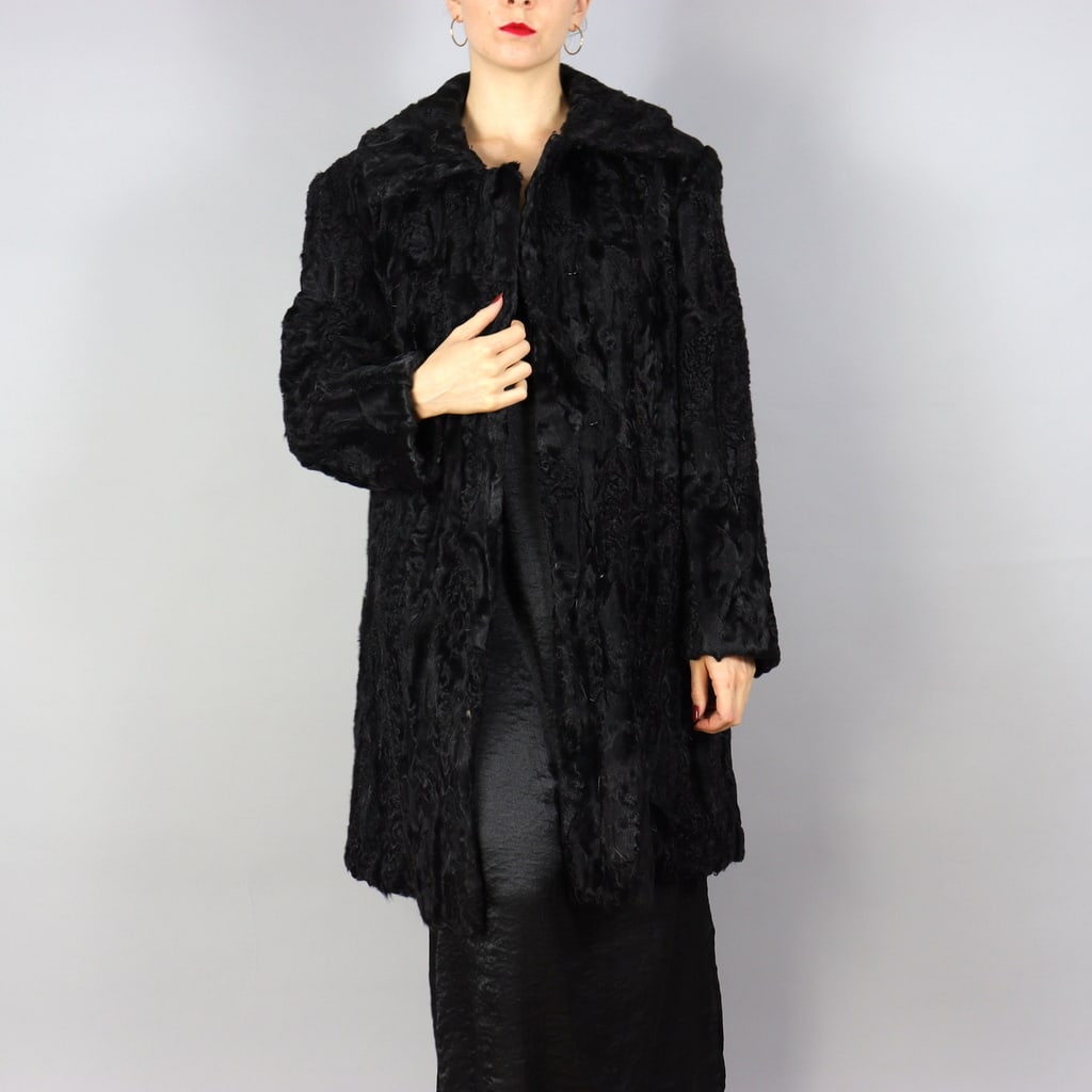 BLACK PERSIAN BROADTAIL LAMB FUR COAT EU: XL ; US: 20 (1 of 10)