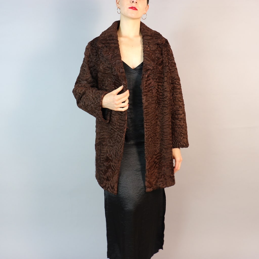 BROWN PERISAN BROADTAIL FUR JACKET US 16 EU L (1 of 10)