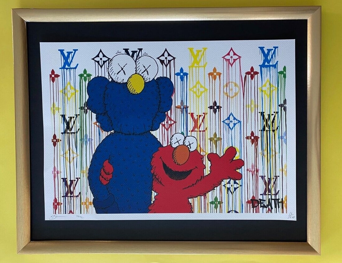 DEATH NYC Hand Signed LARGE Print Framed 16x20in COA POP ART KAWS ELMO (1 of 5)