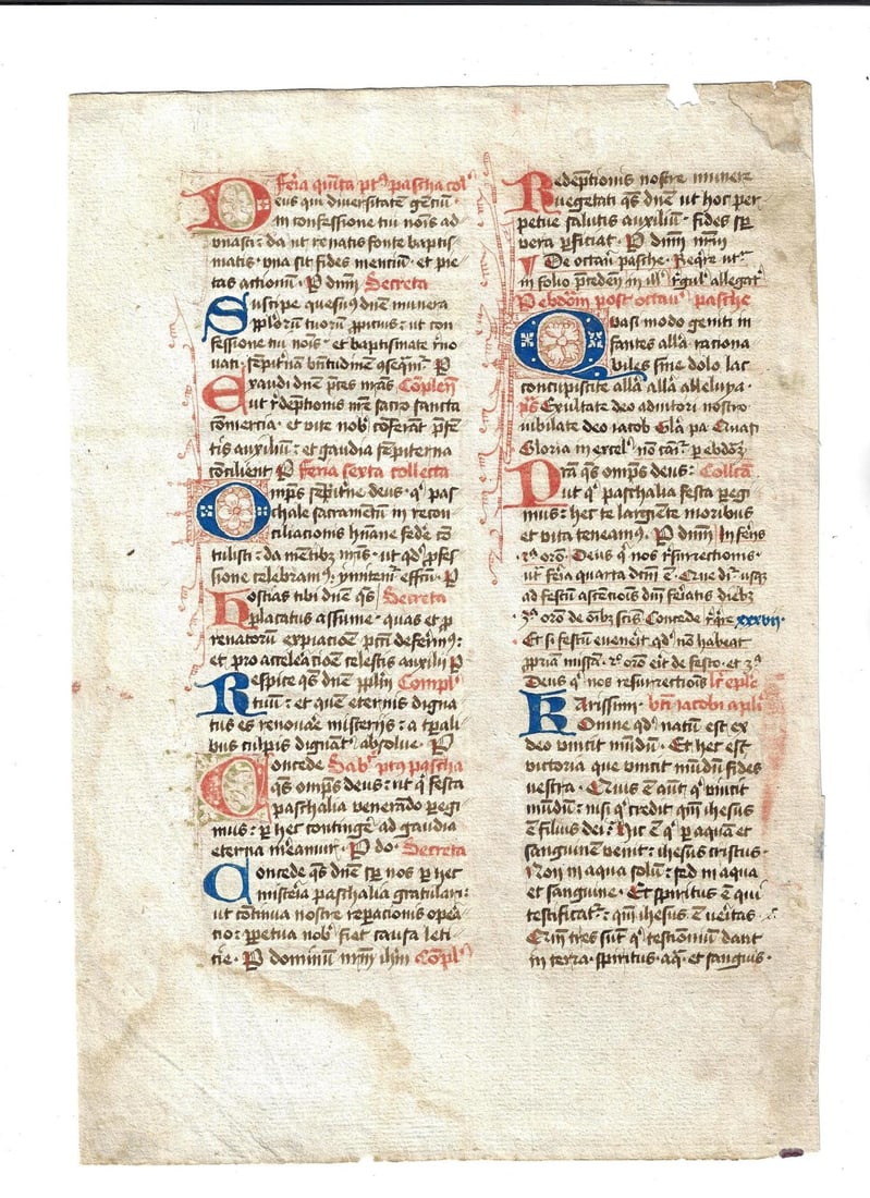 1480 Medieval Legal Manuscript Leaf Initials (1 of 3)