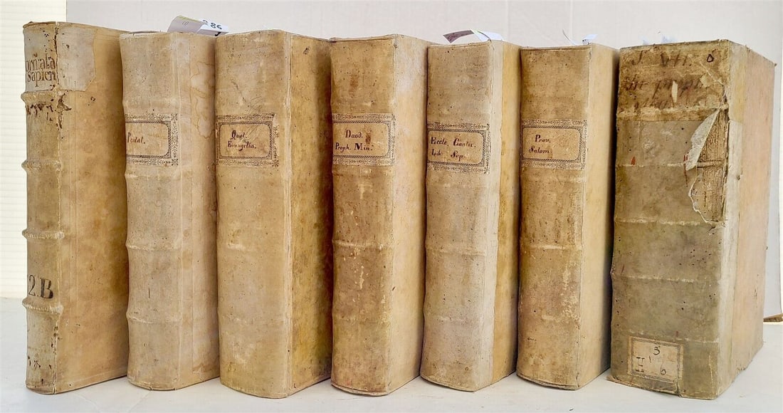 1650s-70s VELLUM BOUND 7 volumes FOLIOS JESUIT C.LAPIDE BIBLE COMMENTARY antique (1 of 12)