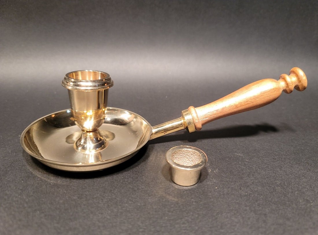 Wood Handle Brass Chamberstick Candle Holder (1 of 13)