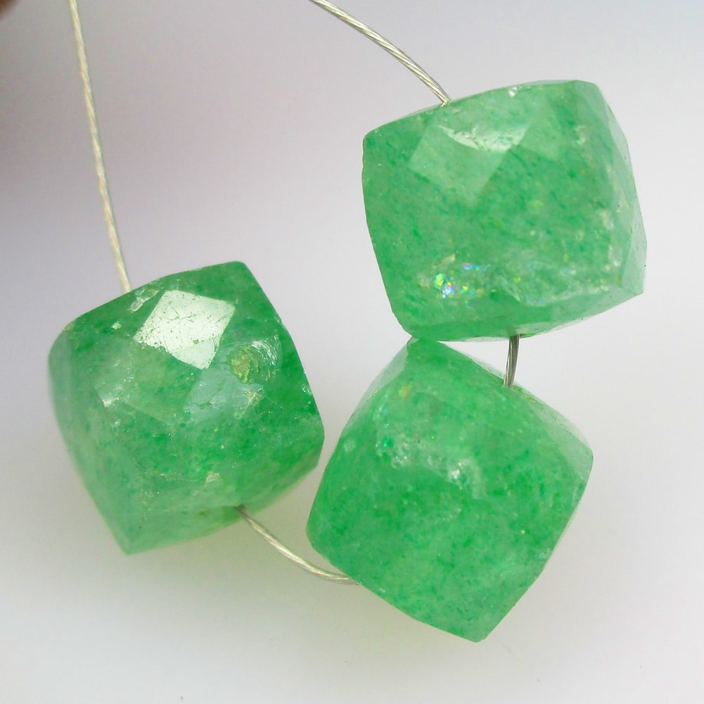 12.73 Ctw Natural 3 Green Beryl Square Beads (1 of 2)