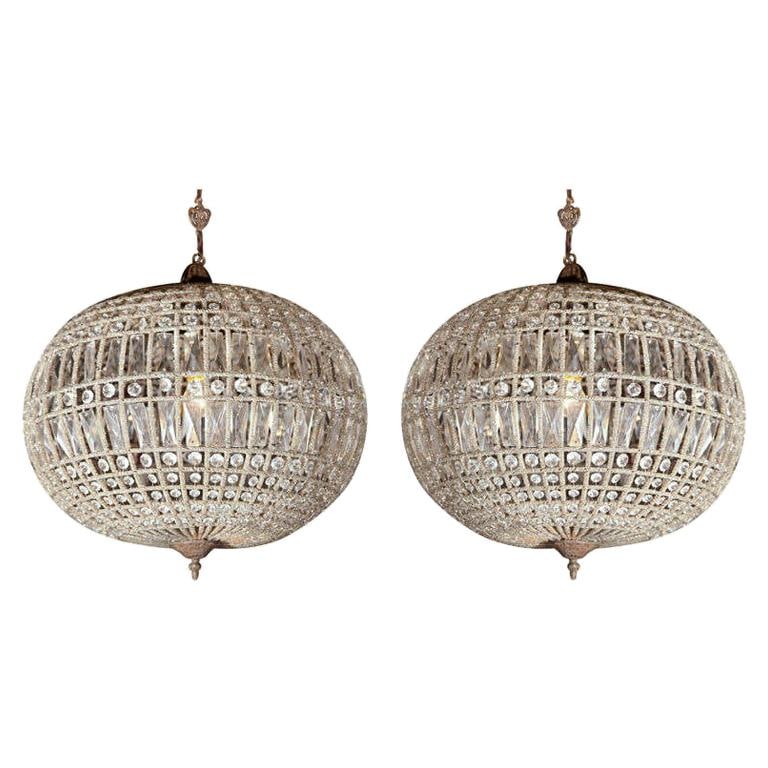 Globe Pendant Chandeliers: Title: Globe Pendant Chandeliers Description: Exquisite globe pendant chandeliers, each in oval shape wired with crystals. Please note the pictures didn't show but they come with short chains and cano