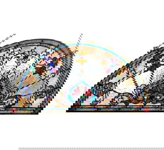 24" Half Circle Stained Glass Window Hanging Panel