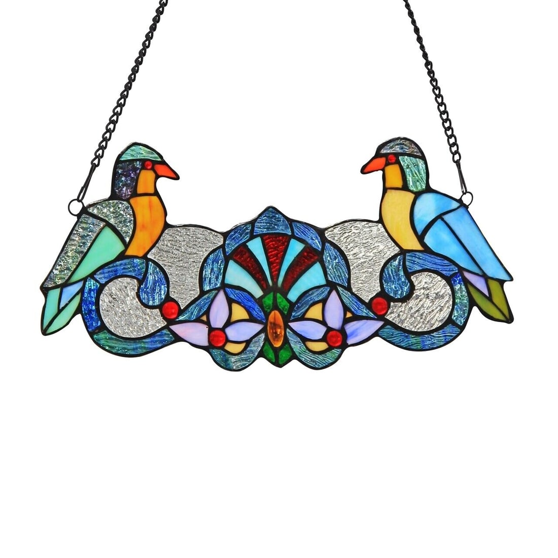 15.7" Folk Art Bird Stained Glass Window Hanging Panel Suncatcher (1 of 2)