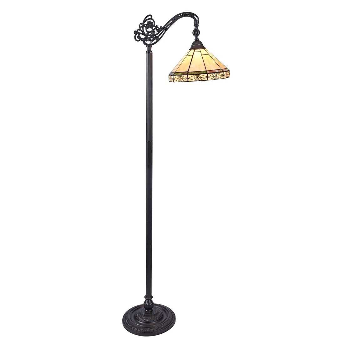 62.2" Stained Glass Mission Reading Floor Lamp: 62.2" Tall 11.2" Wide shade LED bulbs will give more output and not exceed 100w (1) 100 Watt max E26 Type A Introducing our Mission-style hand-crafted reading floor lamp, designed to emulate the charm