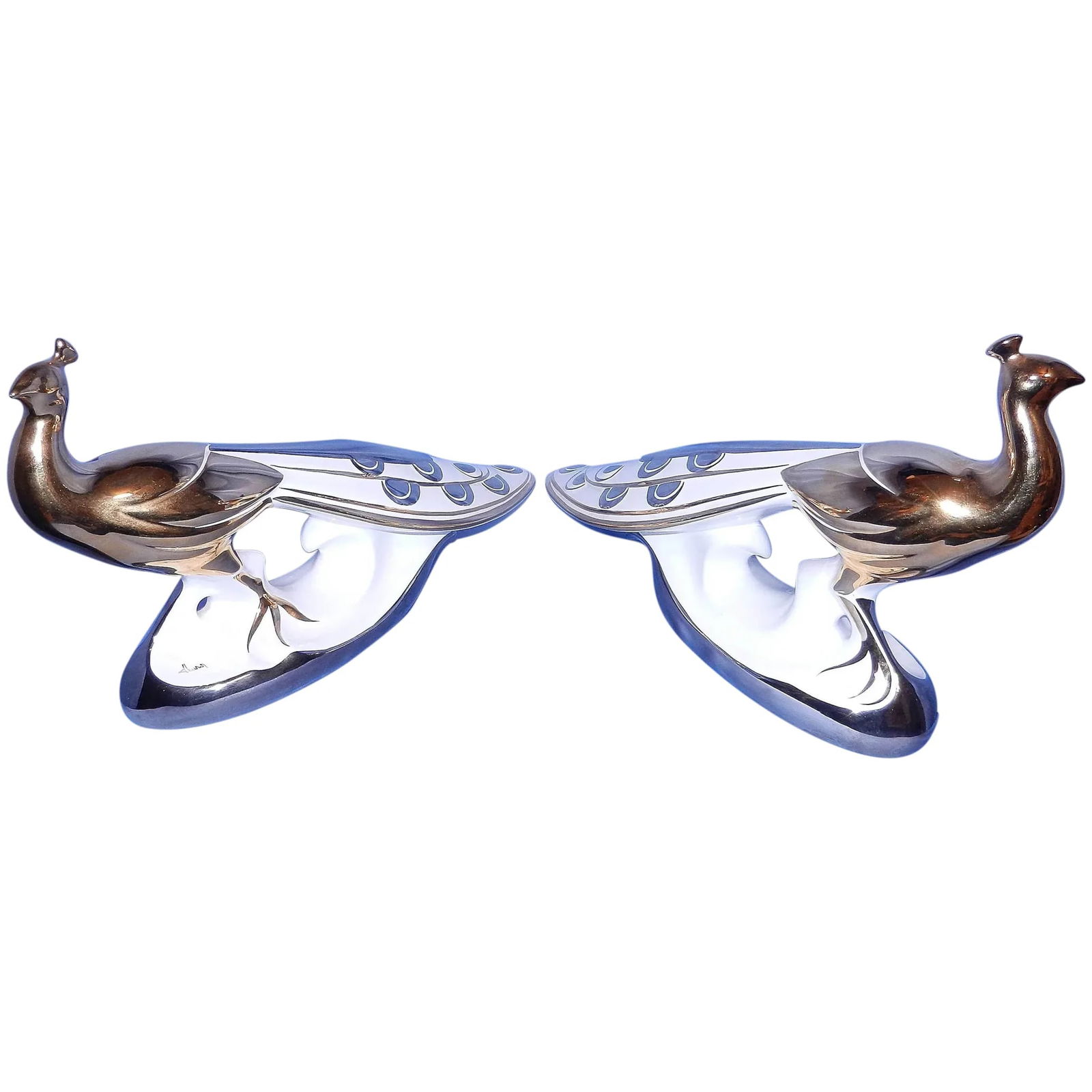 Vintage 24kt Yellow and White Gold Accented Porcelain Pheasants by Ahura Ceramics of Italy (1 of 14)