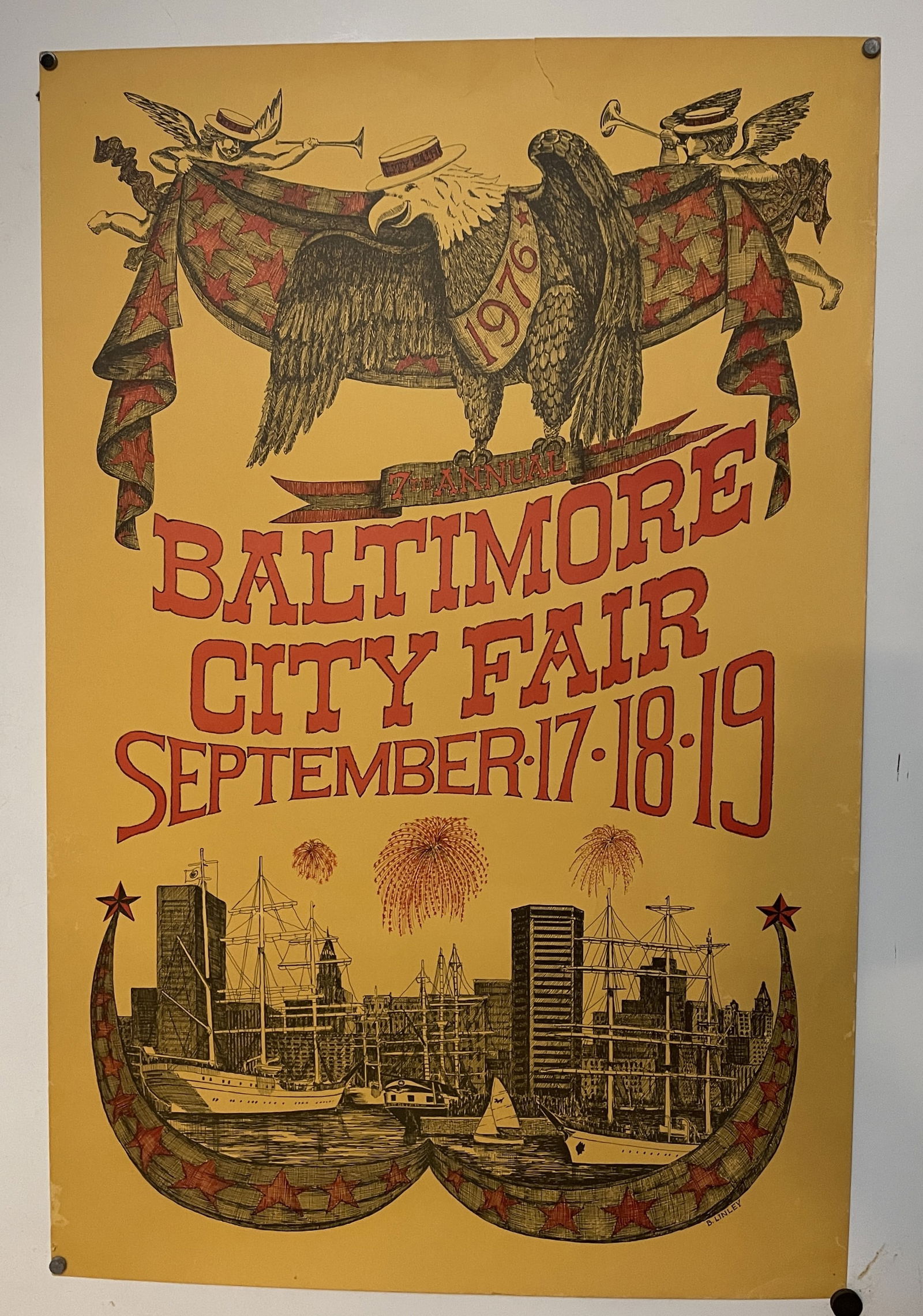 Original 1976 BALTIMORE CITY FAIR POSTER B LINLEY 250TH ANNIVERSARY (1 of 7)