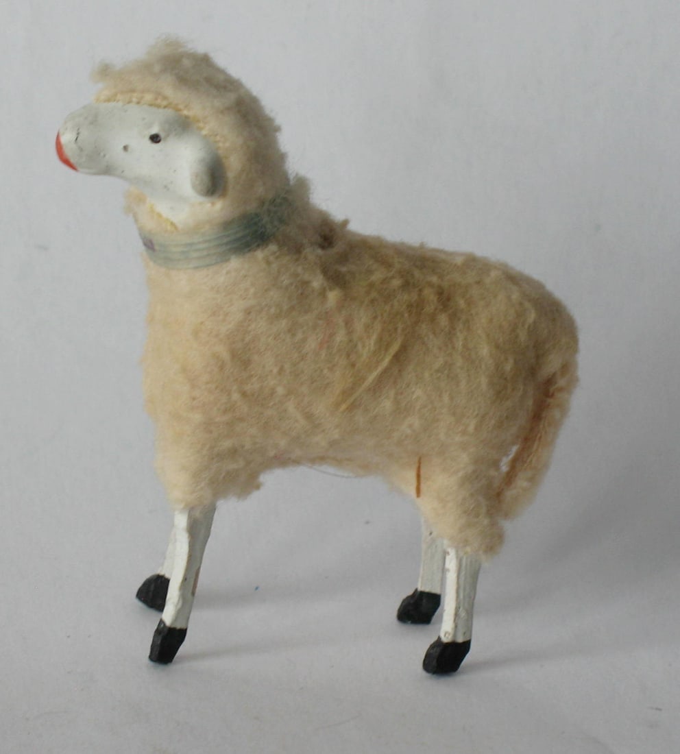Antique Putz stick-leg woolly sheep (1 of 3)