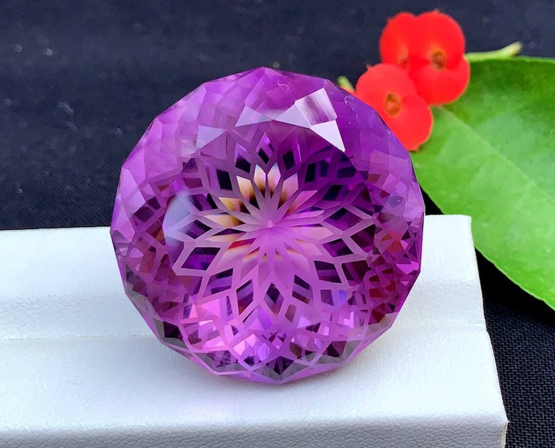 Precision Flower Round Cut Purple Amethyst Gemstone, Loose Gemstone, Natural Amethyst, Jewellry (1 of 5)