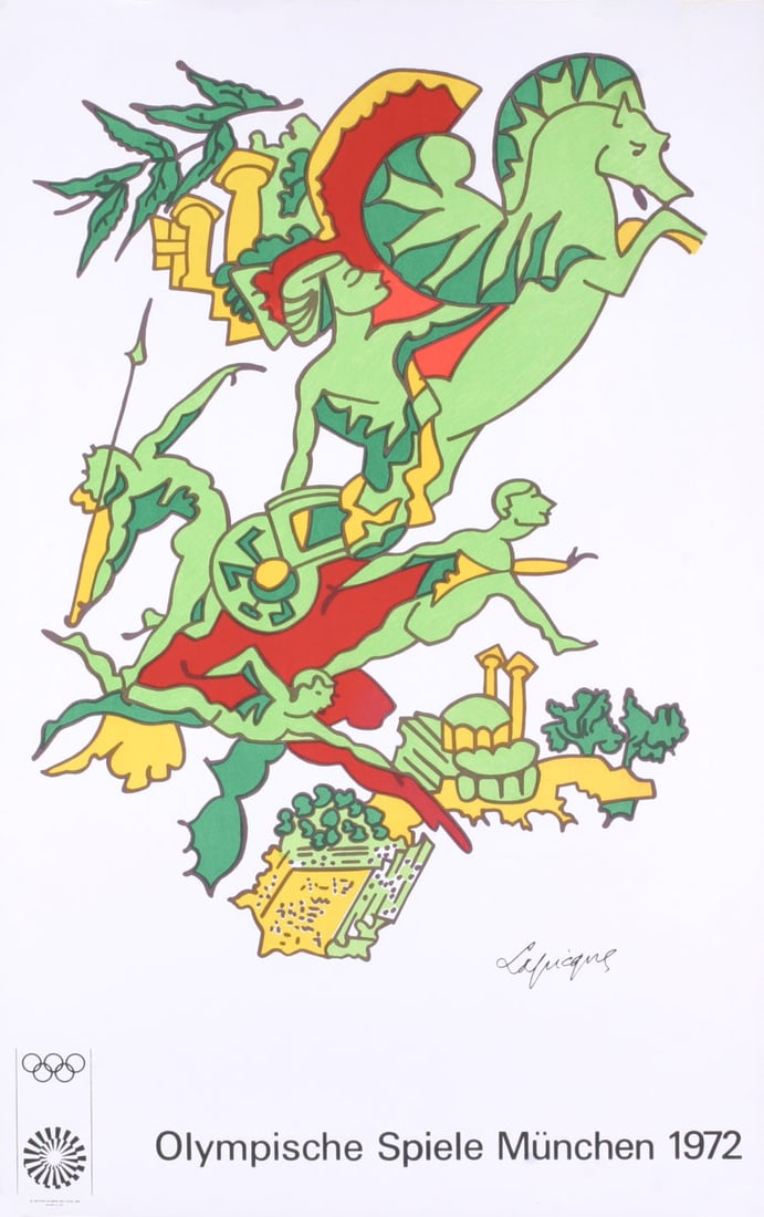 Charles Lapicque - Olympics 1972 - 1972 Lithograph 40.25" x 25.25": Artist: Charles Lapicque Title: Olympics 1972 Description: "Olympics 1972" by Charles Lapicque, 1972 Unsigned Lithograph. Paper size is 40.25 x 25.25 inches, with an image size of 32 x 23 inches. The