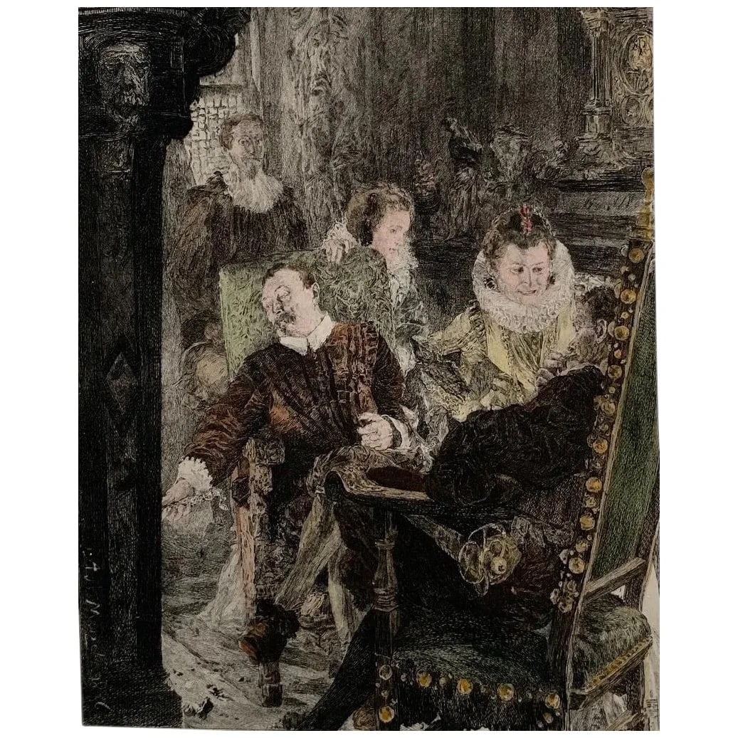 In the Chimney Corner, etching after Adolf Menzel, 1889. (1 of 4)