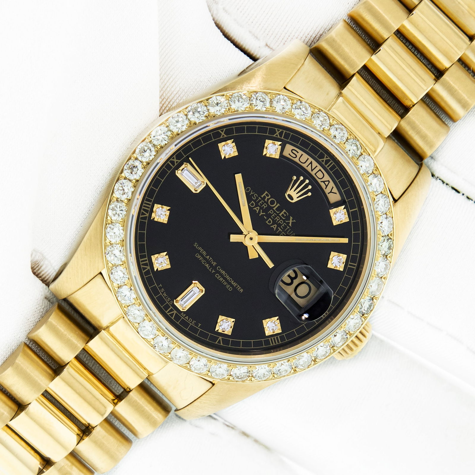 Rolex Mens Day-Date President 18K Yellow Gold Black Diamond Dial Watch (1 of 9)