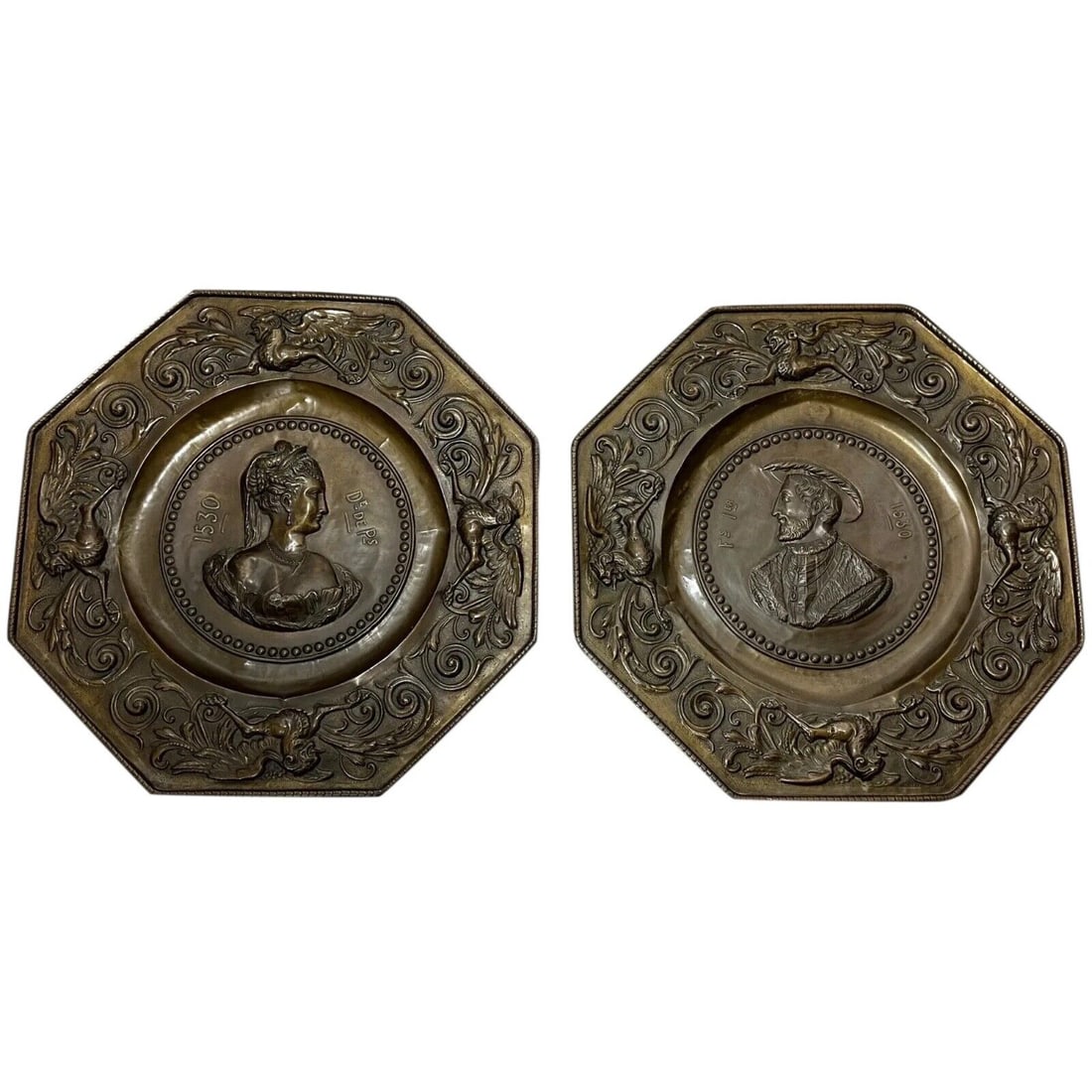 Pair 19th Century Plaques King Francis 1 Queen Consort France Eleanor of Austria: Pair 19th Century Plaques King Francis 1 Queen Consort France Eleanor of Austria Pair Rare French 19th Century Wall Plaques of King Francis 1 & Queen Consort of France Eleanor of Austria Subject Picto