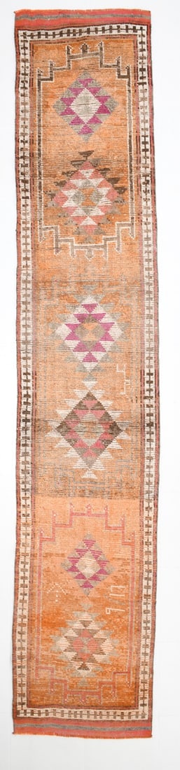 2' x 13' Vintage Herki Runner Rug - 6391: Title: 2' x 13' Vintage Herki Runner Rug - 6391 Description: Vintage Herki Runner Rug Handmade, handwoven with traditional technique. Low pile, soft rug. Rug Condition: Fully cleaned and ready to use.