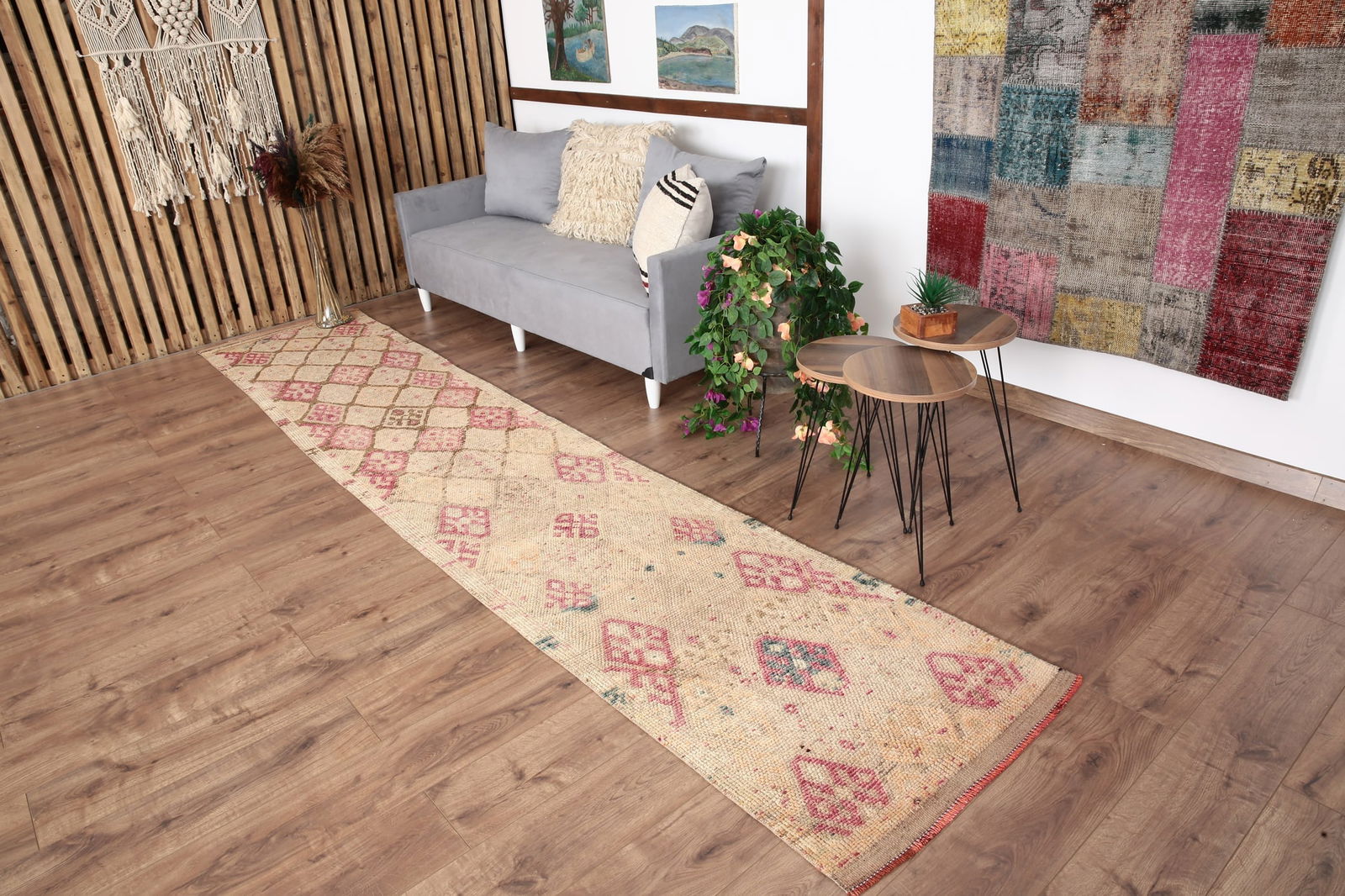 2' x 13' Vintage Herki Runner Rug - 4992: Title: 2' x 13' Vintage Herki Runner Rug - 4992 Description: Vintage Herki Runner Rug Handmade, handwoven with traditional technique. Low pile, soft rug. Rug Condition: Fully cleaned and ready to use.