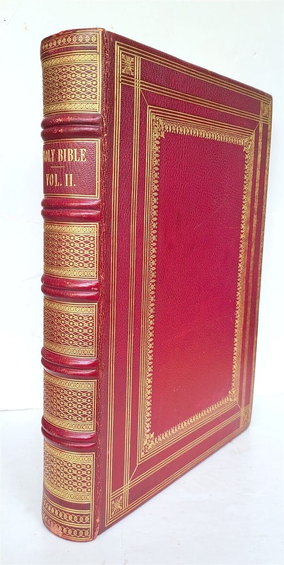 1847 BIBLE in ENGLISH antique ILLUSTRATED FOLIO GILT LEATHER BINDING (1 of 12)