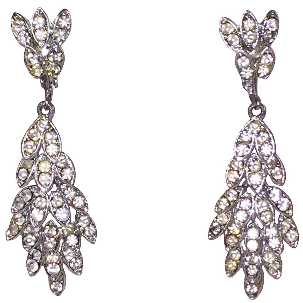 Vintage Clear White Rhinestone Dangle Earrings (1 of 4)