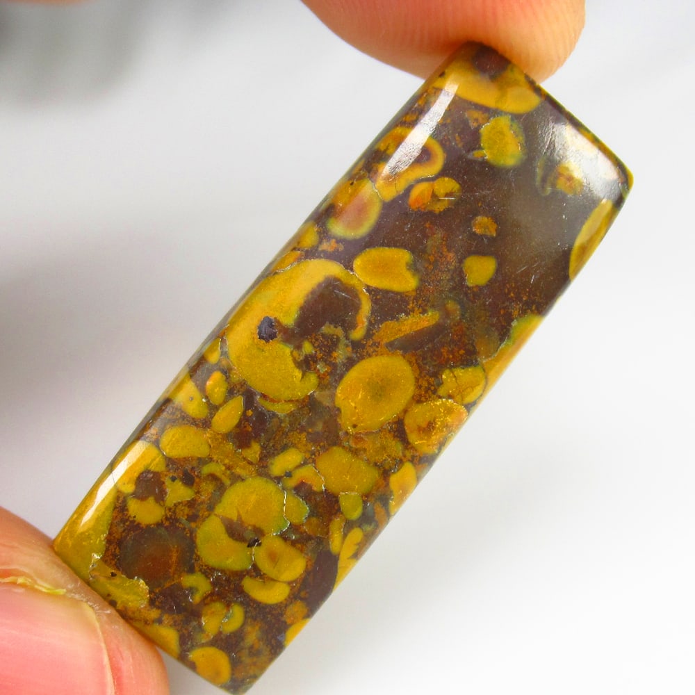 27.43 Ct - Natural Fruit Jasper: No Reserve! Title: 27.43 Ct - Natural Fruit Jasper Description: Gemstone Gemstones:Jasper Carat: 27.43 Size/Dimensions: 38.0 x 14.2 x 4.6 mm Additional Info:Pieces : 1 No's / Shape : Rectangle Cab / C