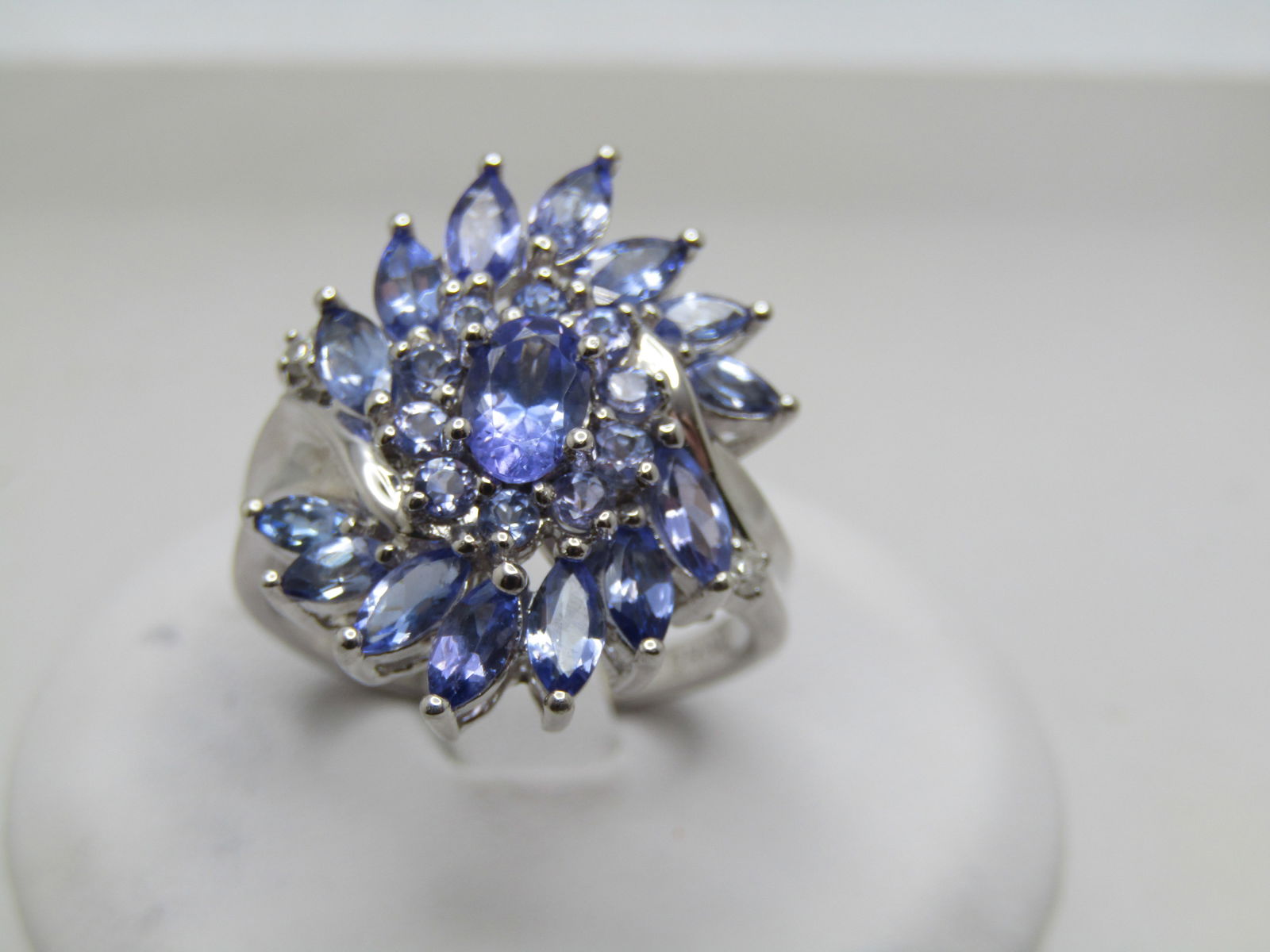 Vintage Sterling Tanzanite Cluster Ring, Sz. 7.5, 2000's, Signed (1 of 1)